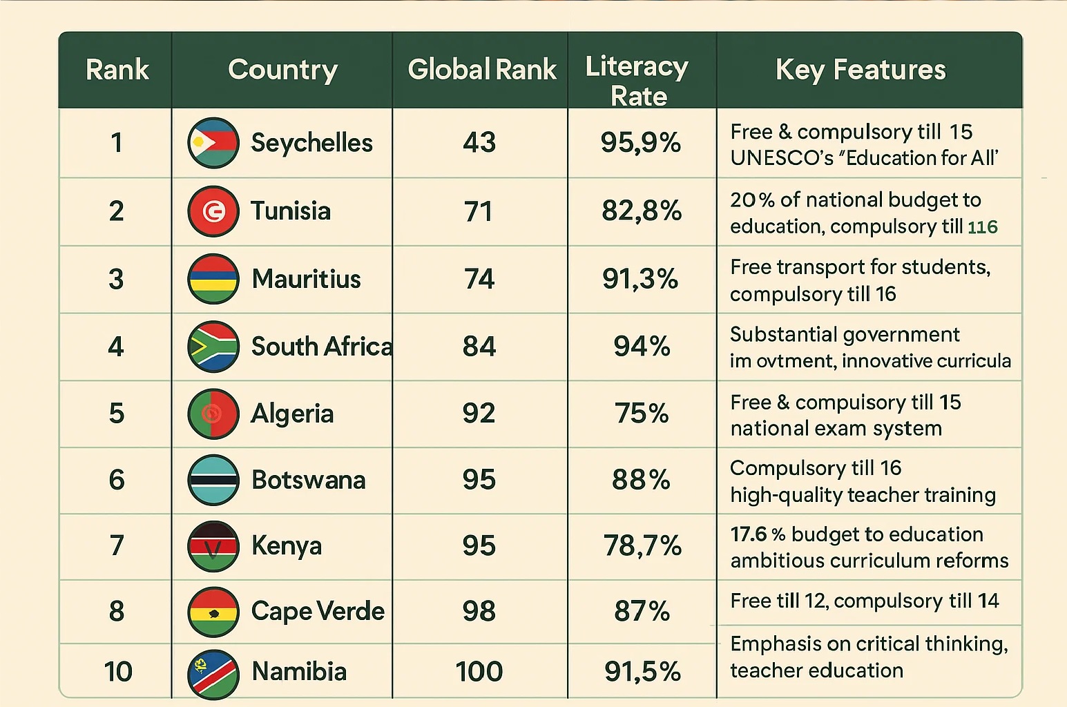comparing the education system in nigeria with africa’s top 10 leading countries